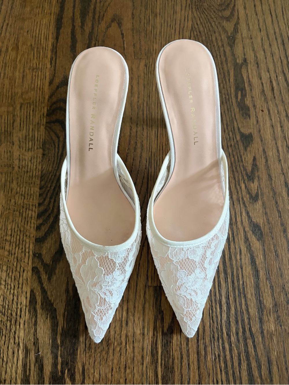 Loeffler Randall White Lace Pointed-Toe Slip-On Mules